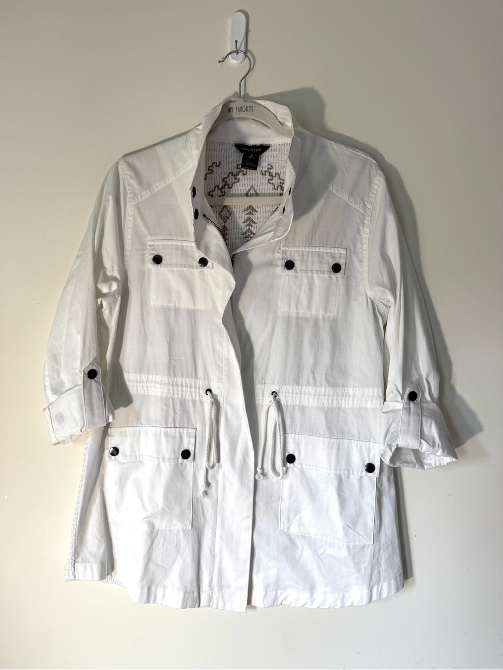 Multiples White Anorak Zip Jacket Aztec western crochet back NEW - Picture 4 of 9
